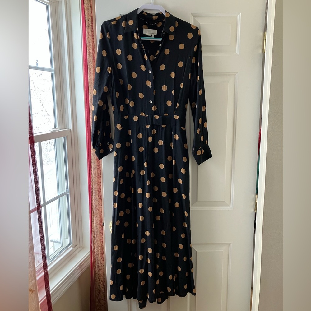 Anthropologie Loveland Wide-Leg Jumpsuit Polka Dots Black/Tan Size 4 - Picture 4 of 16